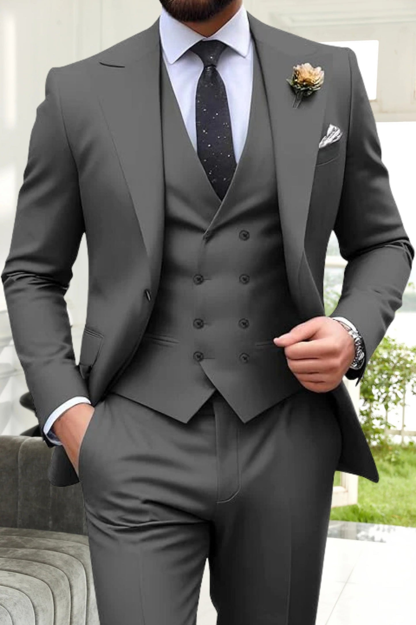 Gremist | Peak Lapel Slim Fit 3 Piece Suit