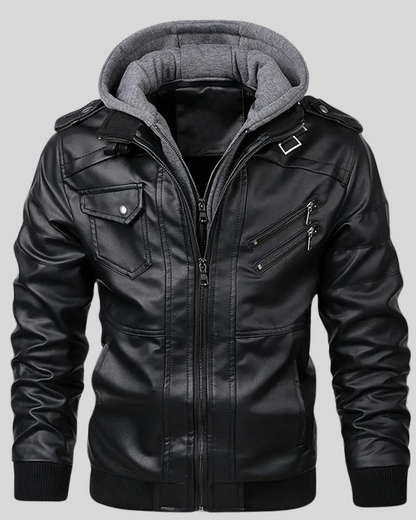 Davor | Hooded Leather Jacket With Double Zipper Closure