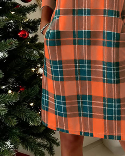 Marélia | Elegant Long-Sleeved Checkered Dress