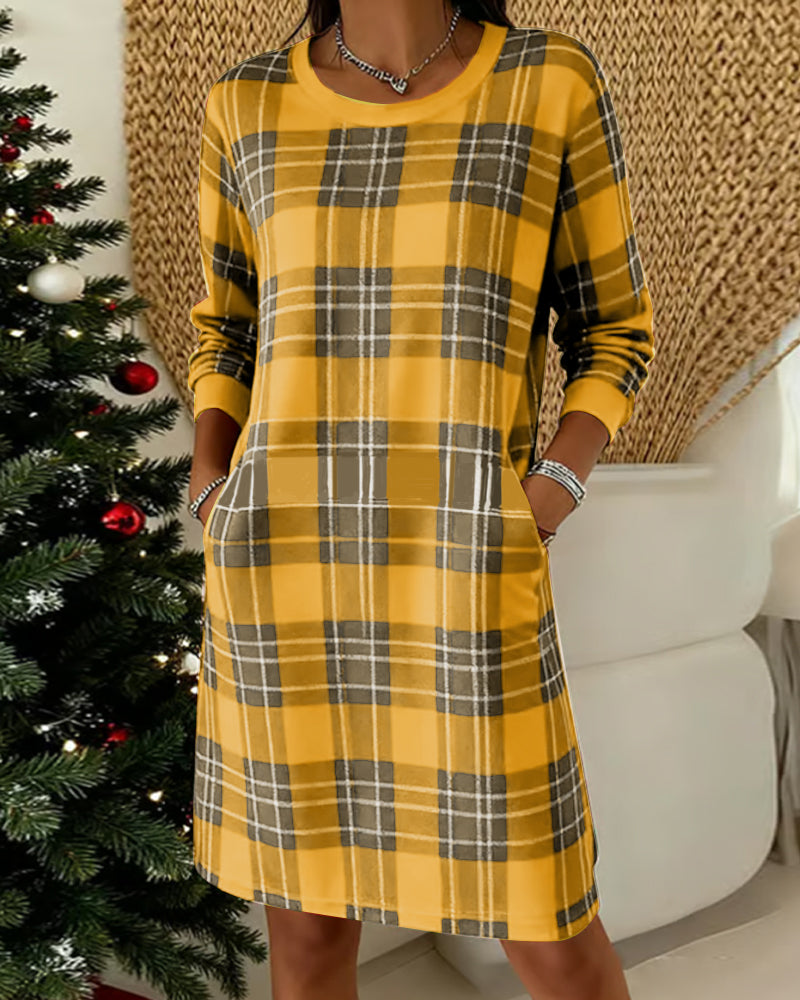 Marélia | Elegant Long-Sleeved Checkered Dress