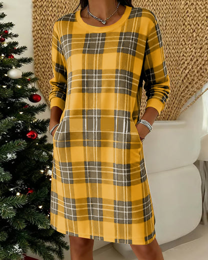 Marélia | Elegant Long-Sleeved Checkered Dress