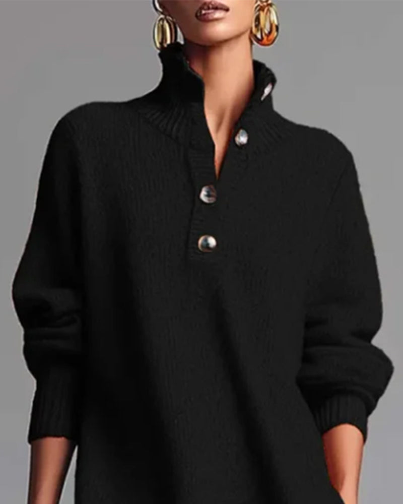 Veronique | Plain dress with buttons and stand-up collar