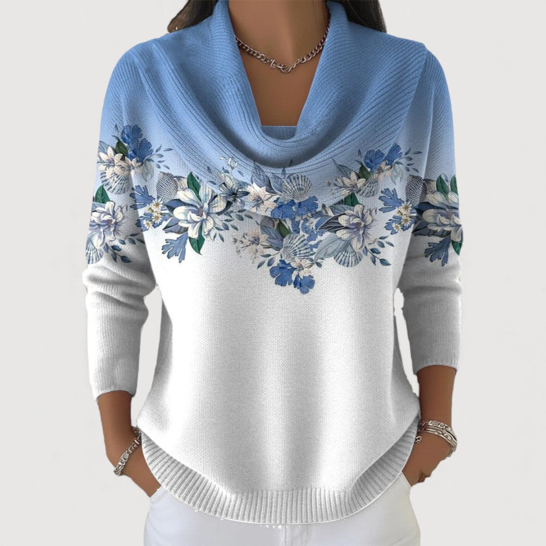 Juna | Women’s sweater with a floral pattern and a draped