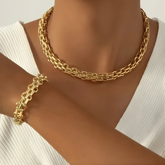 Jules | 2 PCS Set Gold Color Link Chain Necklace