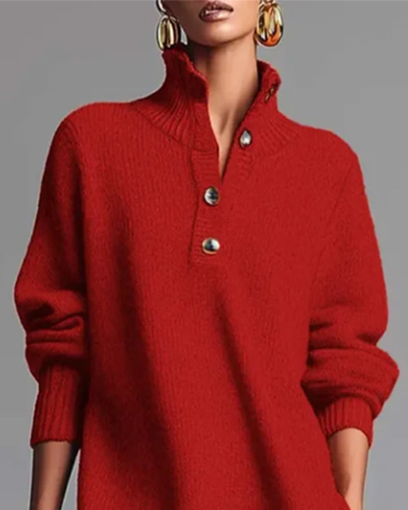 Veronique | Plain dress with buttons and stand-up collar