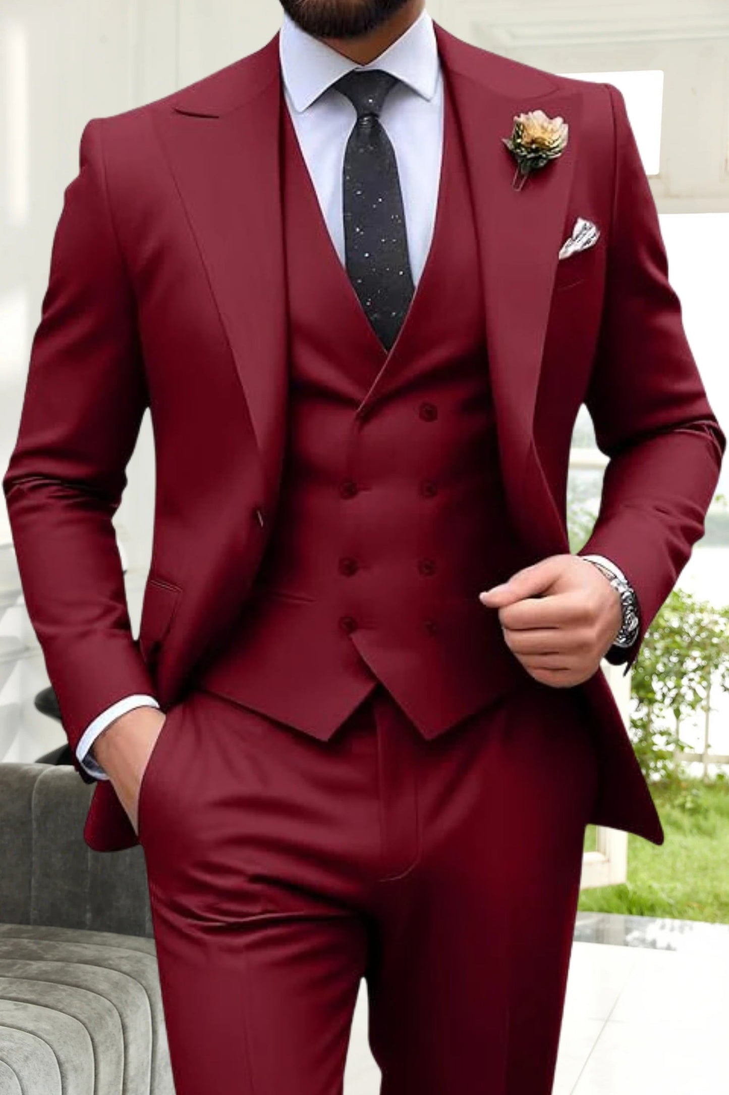 Gremist | Peak Lapel Slim Fit 3 Piece Suit