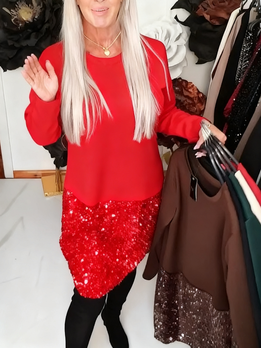 LUMIÈRE | Round Neck Sequin Patchwork Dress