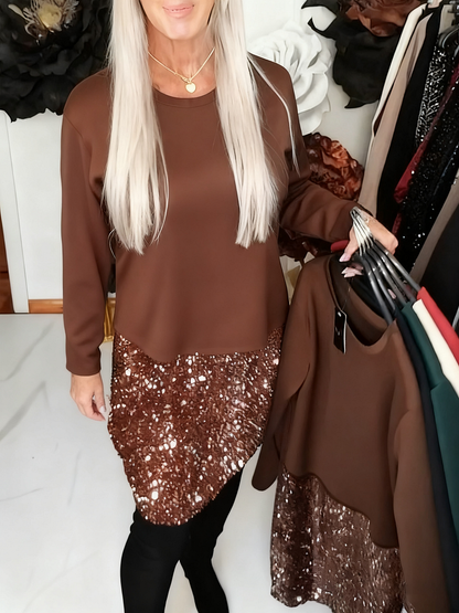 LUMIÈRE | Round Neck Sequin Patchwork Dress