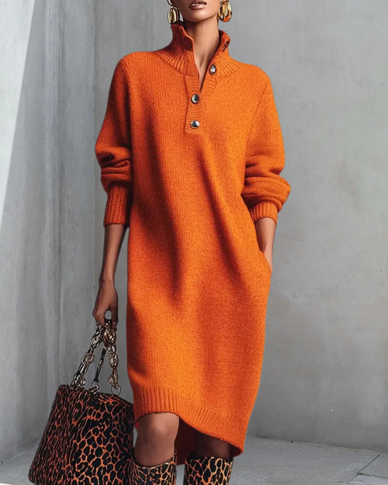 Veronique | Plain dress with buttons and stand-up collar