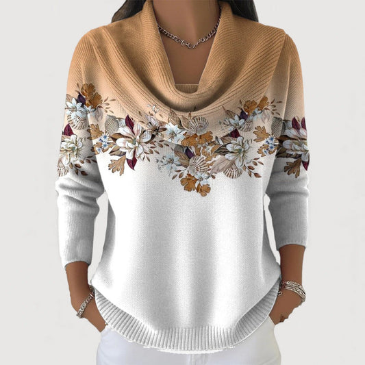 Juna | Women’s sweater with a floral pattern and a draped