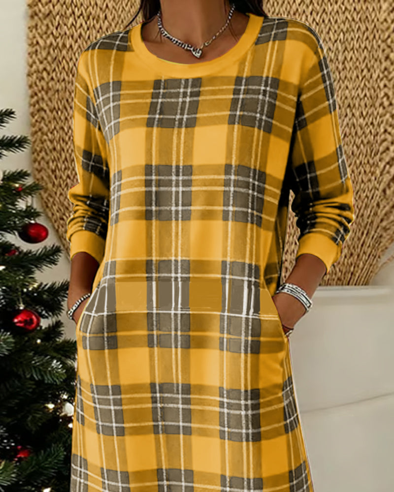 Marélia | Elegant Long-Sleeved Checkered Dress