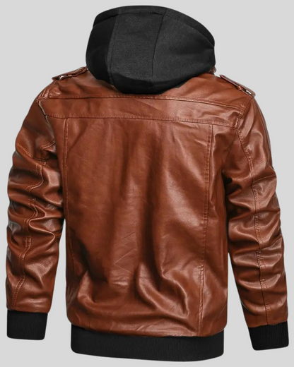 Davor | Hooded Leather Jacket With Double Zipper Closure