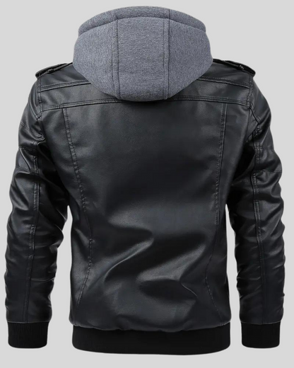 Davor | Hooded Leather Jacket With Double Zipper Closure