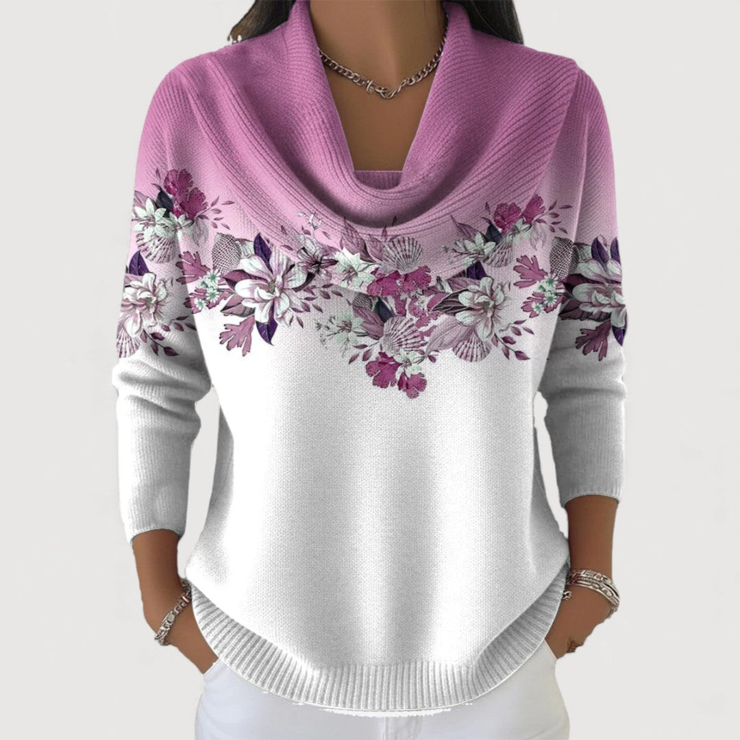 Juna | Women’s sweater with a floral pattern and a draped