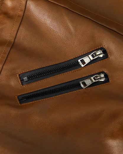 Davor | Hooded Leather Jacket With Double Zipper Closure