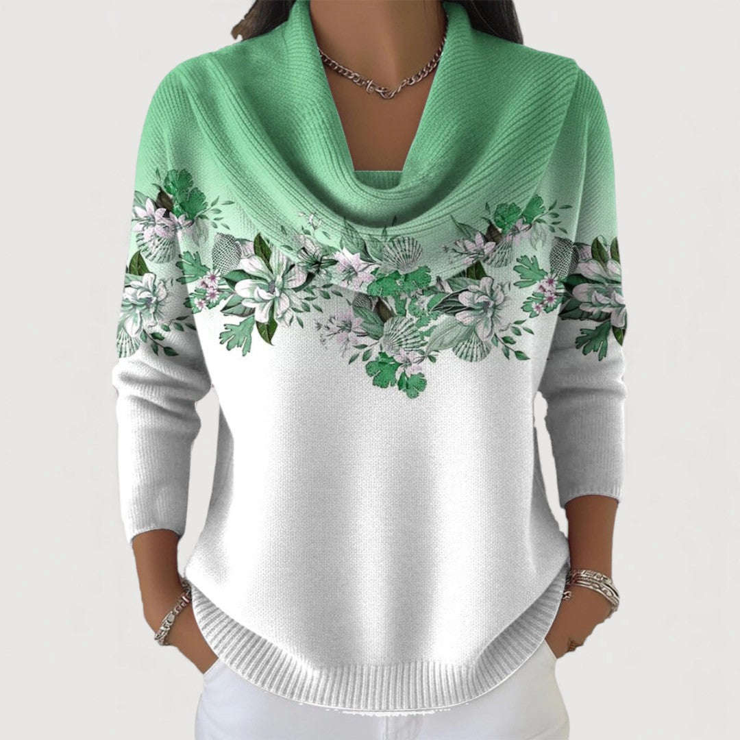 Juna | Women’s sweater with a floral pattern and a draped