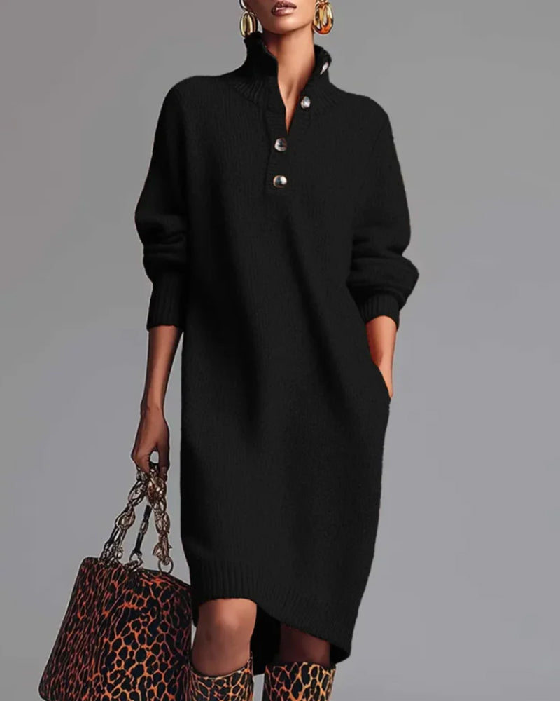 Veronique | Plain dress with buttons and stand-up collar