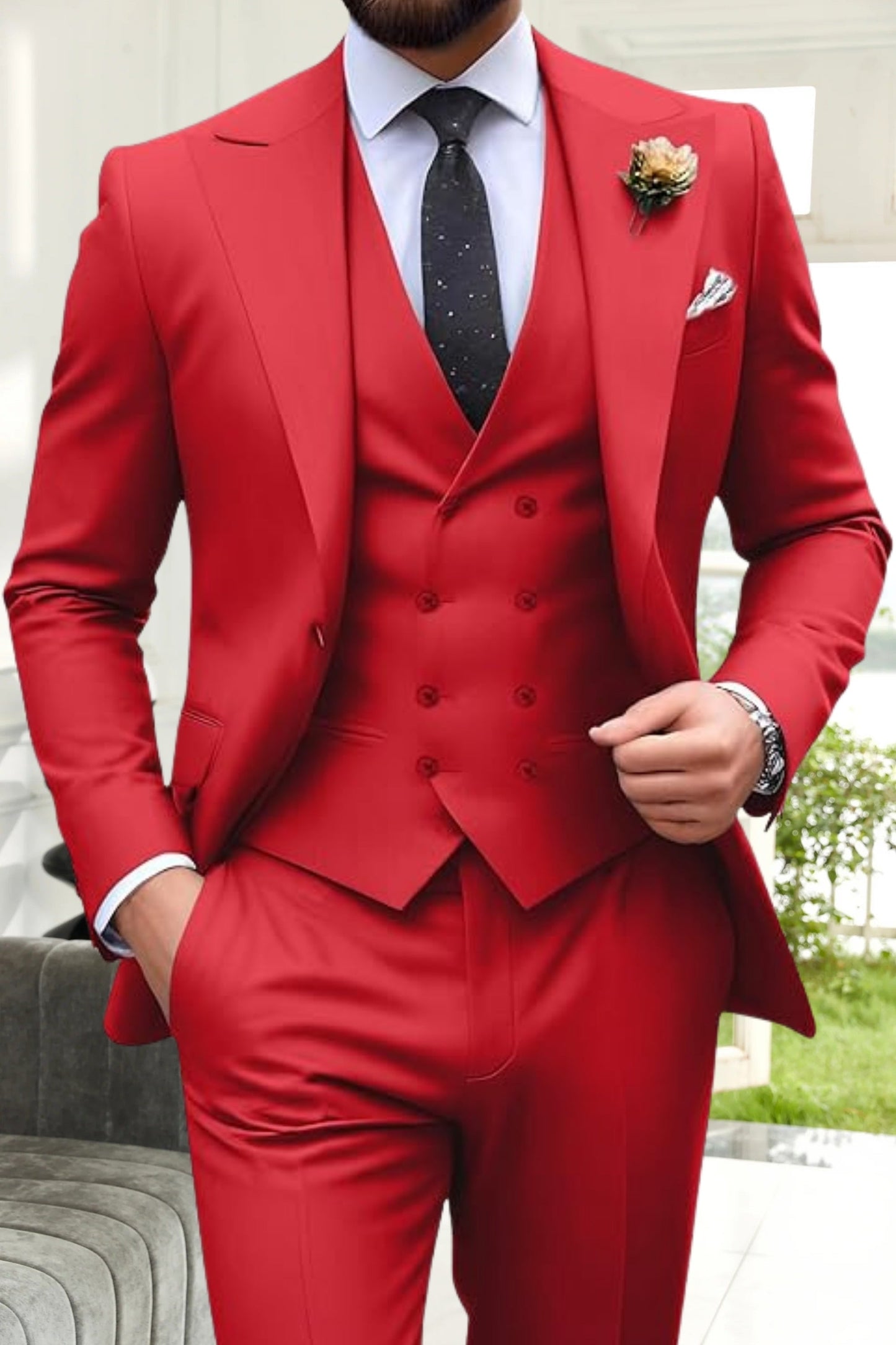 Gremist | Peak Lapel Slim Fit 3 Piece Suit