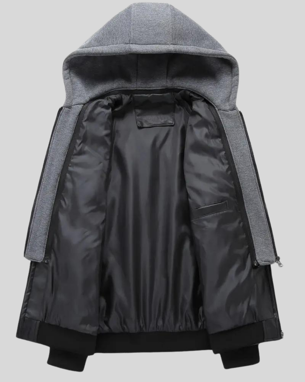 Davor | Hooded Leather Jacket With Double Zipper Closure