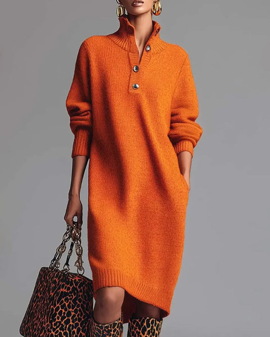 Veronique | Plain dress with buttons and stand-up collar