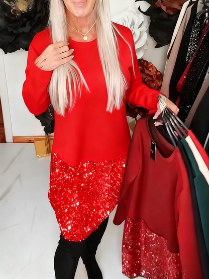 LUMIÈRE | Round Neck Sequin Patchwork Dress