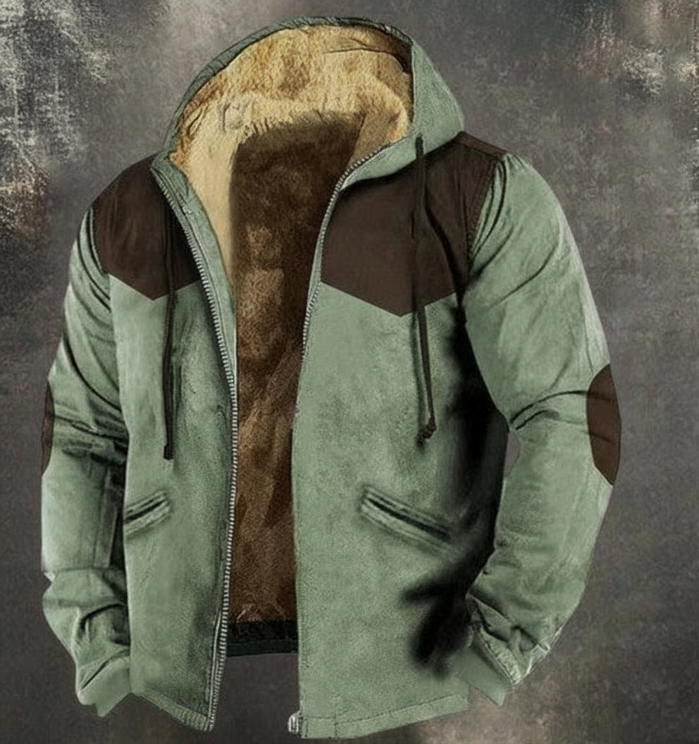 Green and brown jacket with Carhartt logo on a textured background