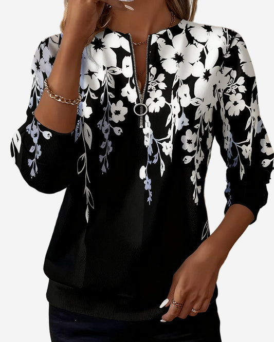 Elaina | Elegant Floral Quarter-Zip Sweater Comfortable Fit