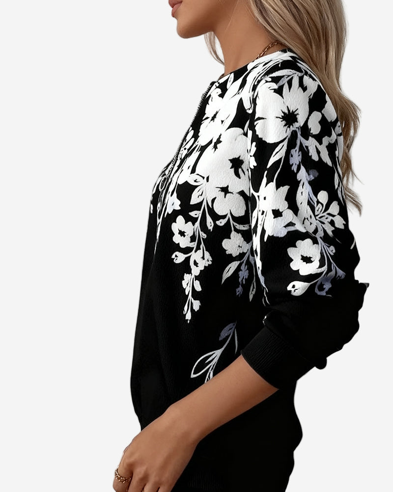 Elaina | Elegant Floral Quarter-Zip Sweater Comfortable Fit