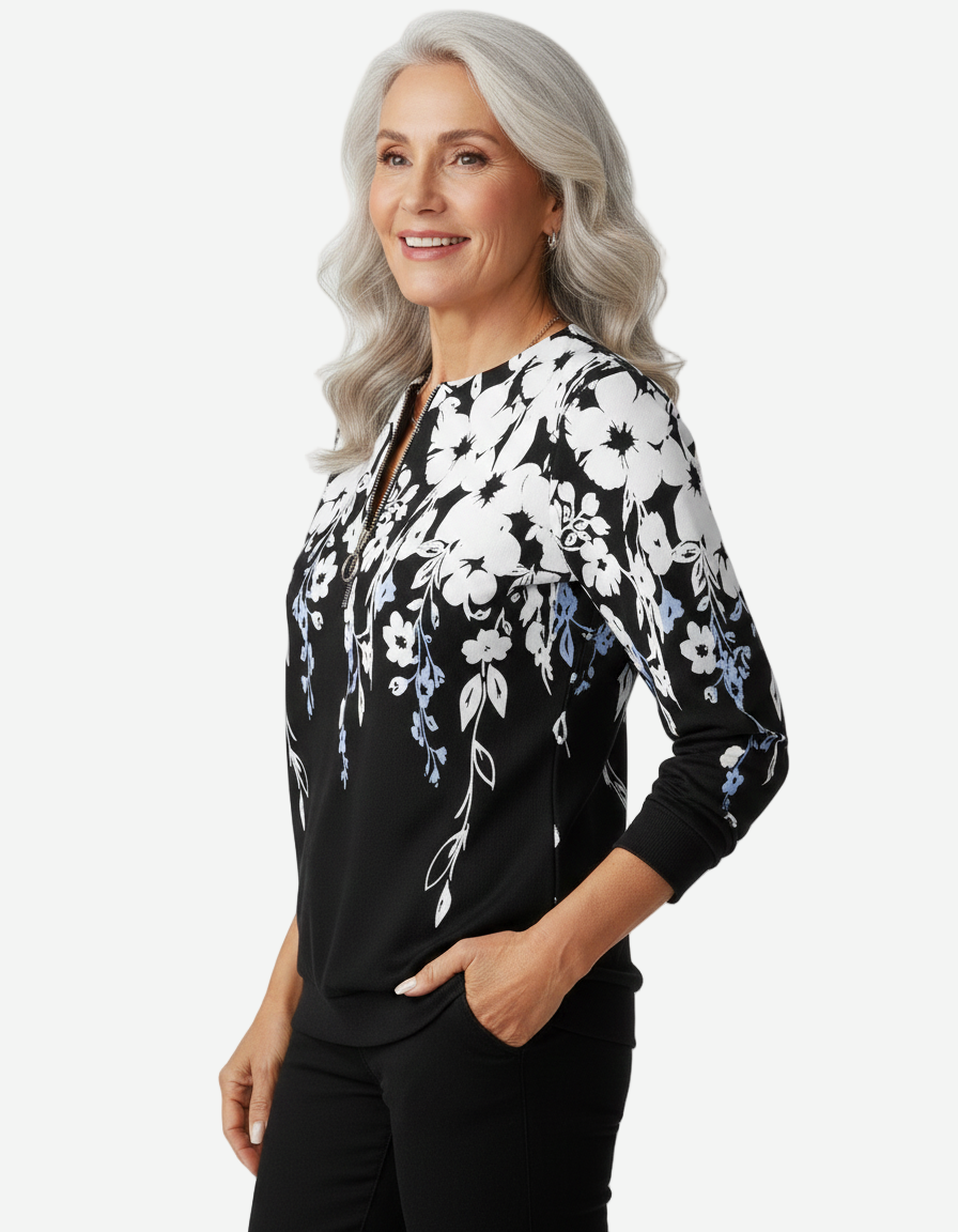 Elaina | Elegant Floral Quarter-Zip Sweater Comfortable Fit