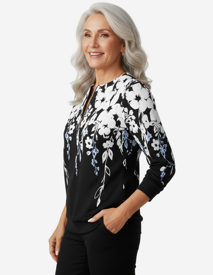 Elaina | Elegant Floral Quarter-Zip Sweater Comfortable Fit