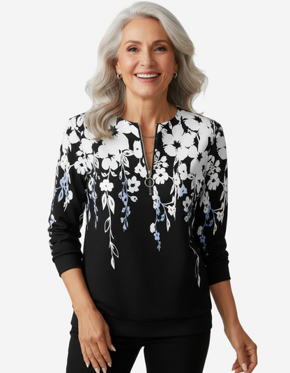 Elaina | Elegant Floral Quarter-Zip Sweater Comfortable Fit