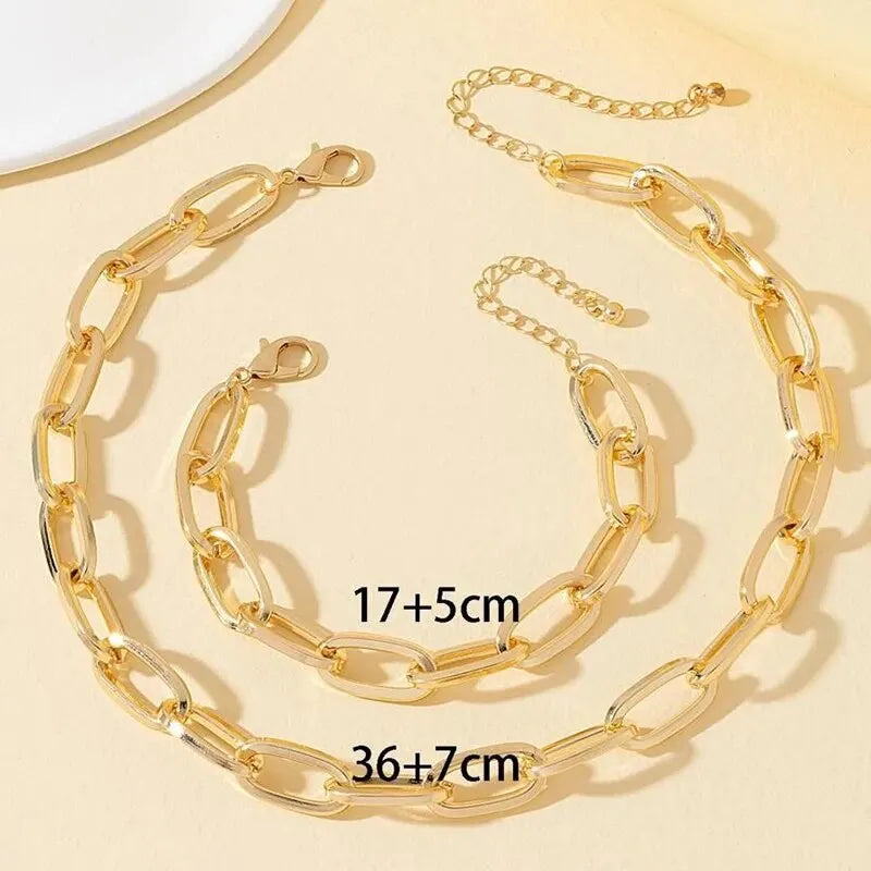 Jules | 2 PCS Set Gold Color Link Chain Necklace
