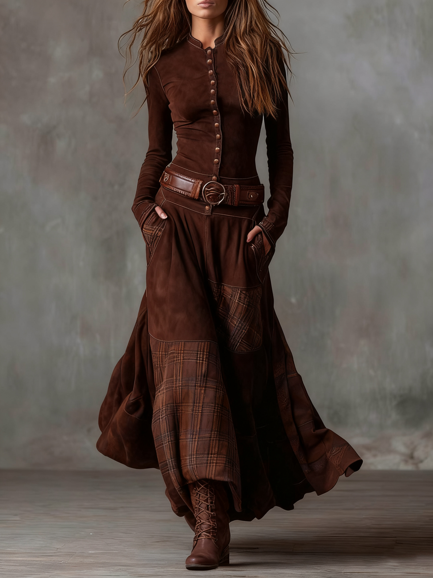 Amber | Suede Maxi Dress with Belt
