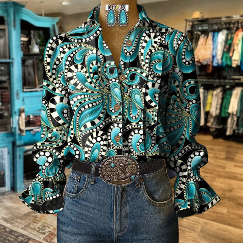 Visenya | Vintage Blouse With Abstract Print