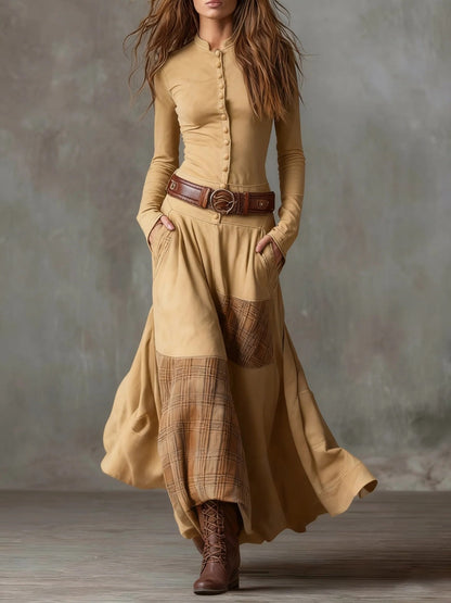 Amber | Suede Maxi Dress with Belt