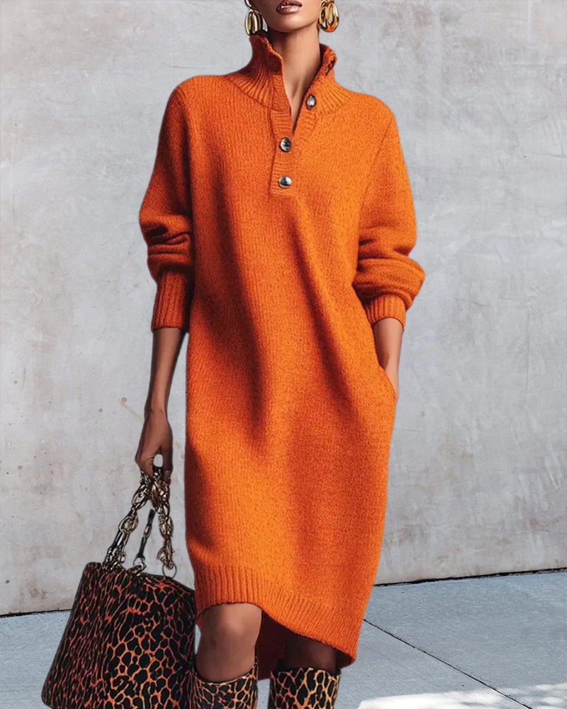 Veronique | Plain dress with buttons and stand-up collar