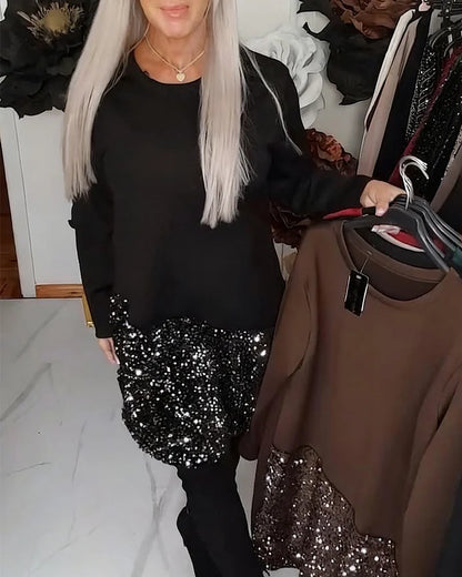 LUMIÈRE | Round Neck Sequin Patchwork Dress