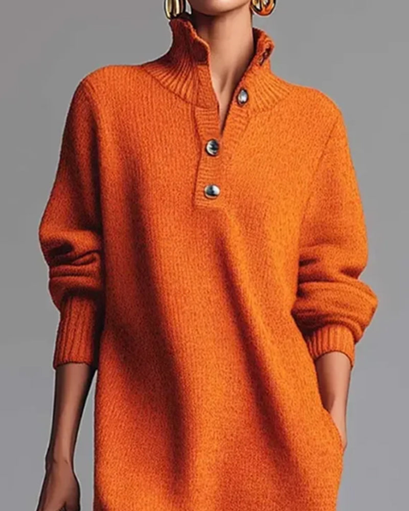 Veronique | Plain dress with buttons and stand-up collar