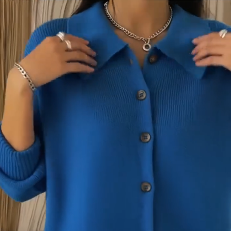 Marie | Cardigan with pearl ribbed collar and lapels