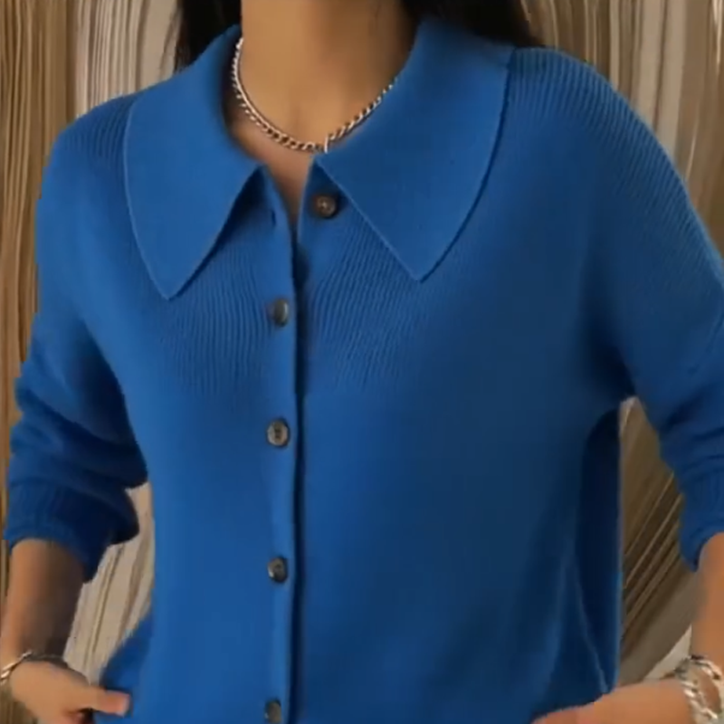 Marie | Cardigan with pearl ribbed collar and lapels