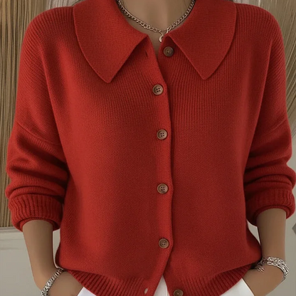 Marie | Cardigan with pearl ribbed collar and lapels