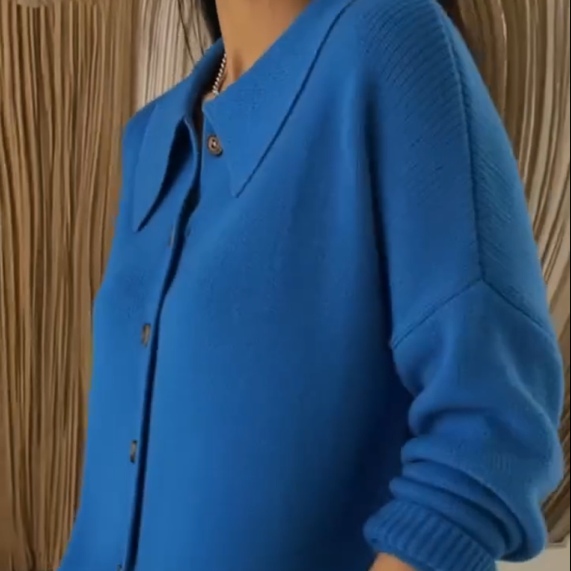 Marie | Cardigan with pearl ribbed collar and lapels